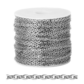 [66 FT] Stainless Steel Cable Chains Bulk for Jewelry Making, 2mm 304 Stainless Steel Flat Cable Link Chains Roll Spool for Jewelry Making DIY Craft