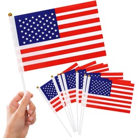 Xunerloy American Flag, 50Pcs 21 × 14cm HandHeld USA Stick Flags, United States Flag on Sticks for Party Decorations for Culture Day Sports Events Garden Street Indoor Outdoor Decorations