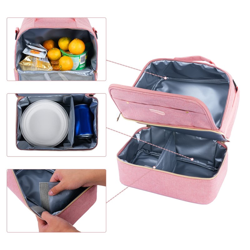 Lunch Bag for Women Double Deck Insulated Lunch Cooler Bag