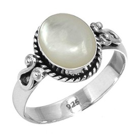 Jeweloporium White Natural Mother Of Pearl 925 Sterling Silver Ring for Women Gemstone Cocktail Silver Ring Size W Wedding Gift Victorian Jewelry