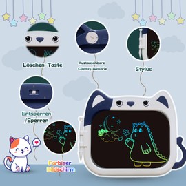 JOEAIS LCD Writing Board Children 10 Inch Drawing Tablet in Cartoon Cat Design, Educational and Travel Toy Drawing Boards for Boys and Girls, Great Christmas and Birthday Gifts