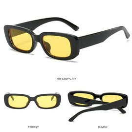 WDZAYXC Vintage Rectangle Sunglasses for Women Men Fashion Retro Square Frame Glasses UV400 Protection Glasses, Black/Yellow