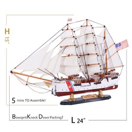 NAUTIMALL 24" U.S. Coast Guard Eagle Ship Model, Highly Detailed Wooden Replica Sailboat Decor, Sailing Ship Gift for Father's Day, Sailboat Decor
