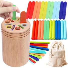 KERANEET Wooden Sticks for Crafts Wooden Toy from 1 Year Toy from 1 Year Motor Skills Toy from 1 Year Plug-in Game from 1 Year Sorting Game from 1 2 3 Years for Gift 1 Year Boy Girl