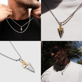 CRAFTD | Silver Arrow Pendant Necklace | Rhodium & 316L Stainless Steel | 20.5" Silver Chain Link with 20MM x 20MM Pendant | Waterproof, Heat & Sweat Resistant | Gifts for Men | Men's Jewelry