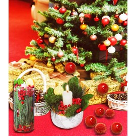 Cigoby 140 Pieces Christmas Vase Filler Floating Pearls Artificial Red Berries Balls Faux Pine Needles Stems Tree Decoration Decorative Bowl Fillers for Table Centerpieces…