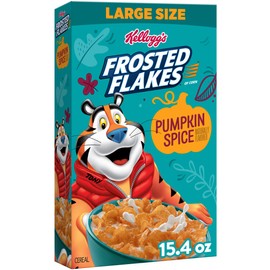 Kellogg's Frosted Flakes Breakfast Cereal, 8 Vitamins & Minerals, Large Size, Pumpkin Spice, 15.4oz Box (1 Box)