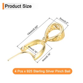 QUARKZMAN Pack of 4 925 Sterling Silver Pinch Bail, 14 mm Pendant Clasp Pendant Bail Connector Pinch Clip Bail Clasp for Jewellery Making Accessories Bracelet Necklace Gold