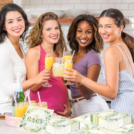 Sage Green Baby Shower Party Supplies,48Pcs Spring Eucalyptus Baby Napkins Green Gold Foil Eucalyptus Leaf Paper Napkins for Boho Boy or Girl Gender Reveal Party Decorations