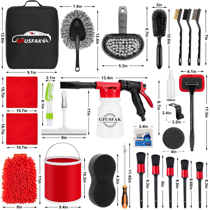 GPUSFAK 39Pcs Car Wash Cleaning Kit with Foam Gun Sprayer