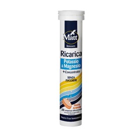 Matt, Ricarica Potassio & Magnesio, Integratore Alimentare di Potassio e Magnesio, Contribuisce alla Riduzione della Stanchezza e Affaticamento, Confezione da 20 Compresse Gusto Arancia, 80 g