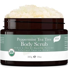 Beauty by Earth- Exfoliante corporal orgánico de árbol de té y menta: exfoliante de azúcar elaborado en EE. UU. con ingredientes naturales, humectante