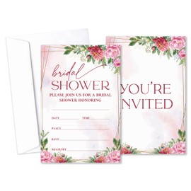 Blush Pink Roses Bridal Shower Invitations With Envelopes, Love In Bloom Wedding Invites, Bridal Shower Invitation For Engagement Bachelorette Party, Set Of 25 -B08