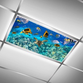Fluorescent Light Cover for Classroom - 2 Pcs marine life Magnetic Fluorescent Light Covers, Ceiling Light Covers Shade Panel Coverings for Office Classroom Home Drop Ceiling, 4 X 2 Feet
