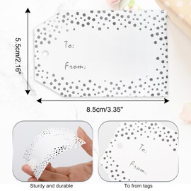 G2PLUS Foil Silver Dots Gift Tags, 50PCS to from Gift Tags with String, White Paper Hang Tags, Christmas Name Gift Tags for DIY Art & Craft, Gift Wrapping, Party Favors (2.16'' x 3.35'')