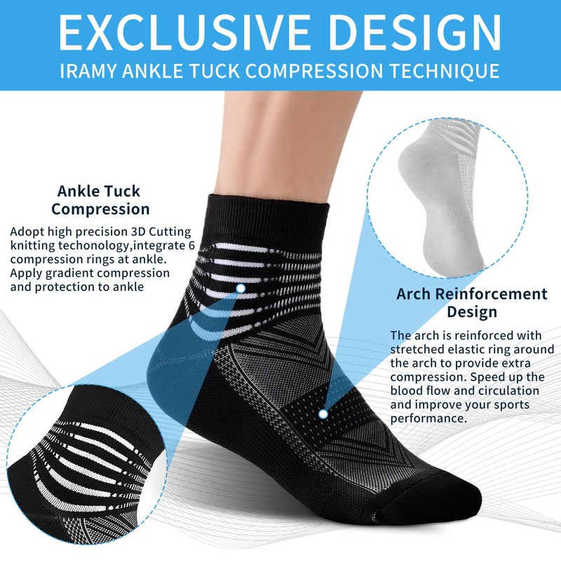 IRAMY Compression Ankle Support Socks Coolmax Wicking Cushioned Athletic Plantar