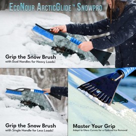 EcoNour 27" Aluminum Car Snow Scraper and Brush | Weaved Bristle Head with Metal Body Ice Scraper for Car Windshield | Tough Show Shovel with Ergonomic Foam Grip Winter Accessory