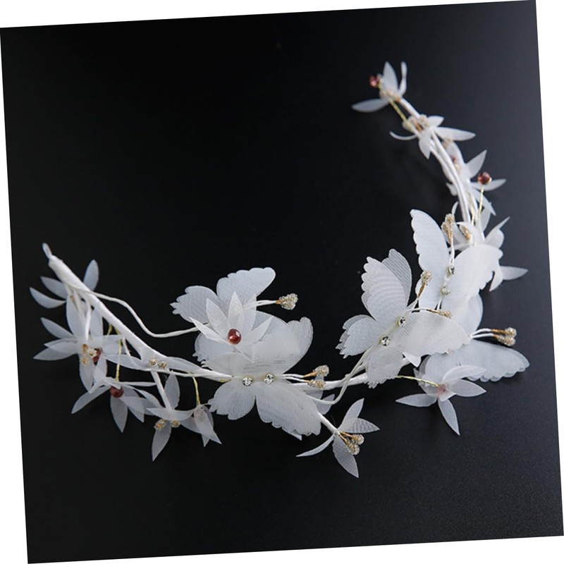 WOONEKY White Butterfly Chiffon Soft Chain Headband for Women Elegant