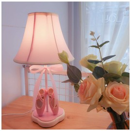 Cozylight Bedside Lamp, Pink Dancing Shoes Design, 14inch Tall Table Lamp with Fabric Stitch Shade for Girl’s Bedroom Décor, Including an E26 LED Bulb (Push Button)