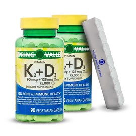Unique Bundle Store Vitamin K2 D3 90mcg + 125mcg, 90 Vegetarian Capsules - Dietary Supplement + 7 Day Pill Organizer Included (Pack of 2)