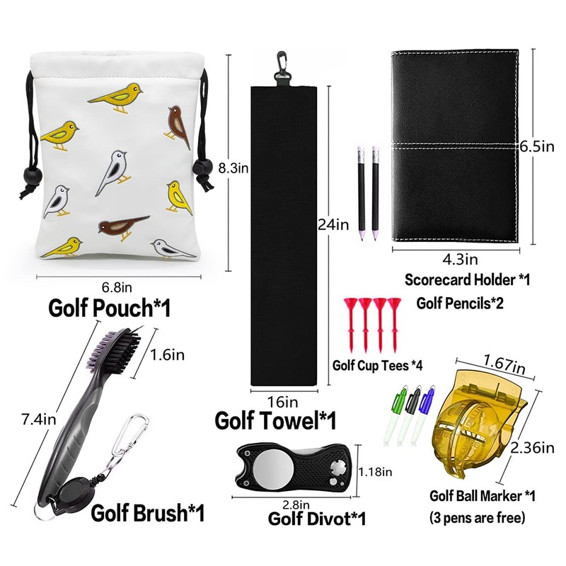 Aliennana Golf Valuables Pouch, Leather Golf Tee Pouch with Drawstring