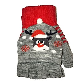 ThatsRad Christmas Fingerless Winter Gloves Mittens Elf Reindeer Santa (Ruldolph)