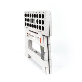 Kikkerland Foldable Sturdy Non- Slip Compact Lightweight Plastic Rhino II Step Stool, White, Holds up to 300 lbs, for Kitchen, Bathroom