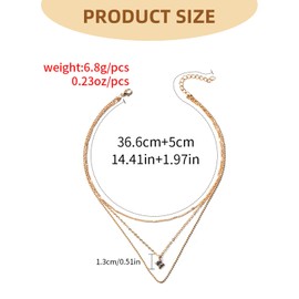 TPZORJX 1 Piece Boho Layered Crystal Necklace - Square Solitaire Pendant Necklace Mini Rhinestone Necklace Multilayer Ball Chain Necklace Jewellery for Women and Girls (Gold)