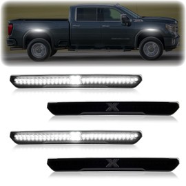 POPMOTORZ LED Side Marker Lights Assembly Compatible With 2020 2021 2022 2023 2024 GMC Sierra 2500HD 3500HD Front Rear Fender White LED Side Markers Lamps Side Bumper Lights Smoked Lens 4PCS