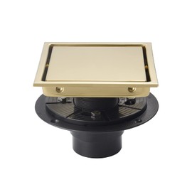 SISEHO 6 Inch Square Invisible Shower Floor Drain Gold, Detachable Bathroom Floor Drain Flange, Insert Tiles for Filtering in The Grille Plate Cover, SUS304 Stainless Steel Wire Drawing