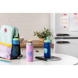 Ello Ellies 12oz Vacuum Insulated Stainless Steel Kids Water Bottle with Straw and Built-in Carrying Handle and Leak-Proof Locking Lid for School Backpack, Lunchbox and Outdoor Sports, Cat