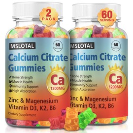 MSLOTAL Calcium Citrate Gummies, Calcium 1200mg with Vitamin D3, B6, B12, Magnesium Zinc Calcium Supplements for Women and Men, Support Bone & Muscle Health, 120 Chews
