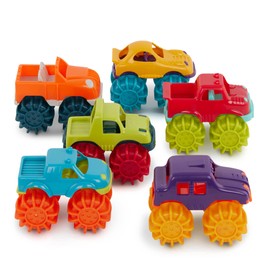 Battat – Plastic Toy Cars – 6 Pack & Storage Bag – Colorful Toddler Trucks – Easy To Clean – 2+ Years – Mini Monster Trucks