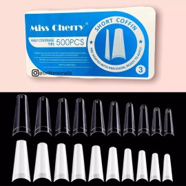 Miss Cherry Tip Coffin Corto 500 Piezas Uñas Acrilicas Resistente