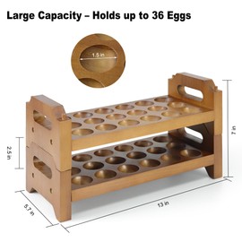 Uibyriy 2-Tier Wooden Egg Holder for 36 Eggs, Wooden Egg Holder Countertop with Carry Handle for Chicken, Duck, and Quail Eggs (Stackable)