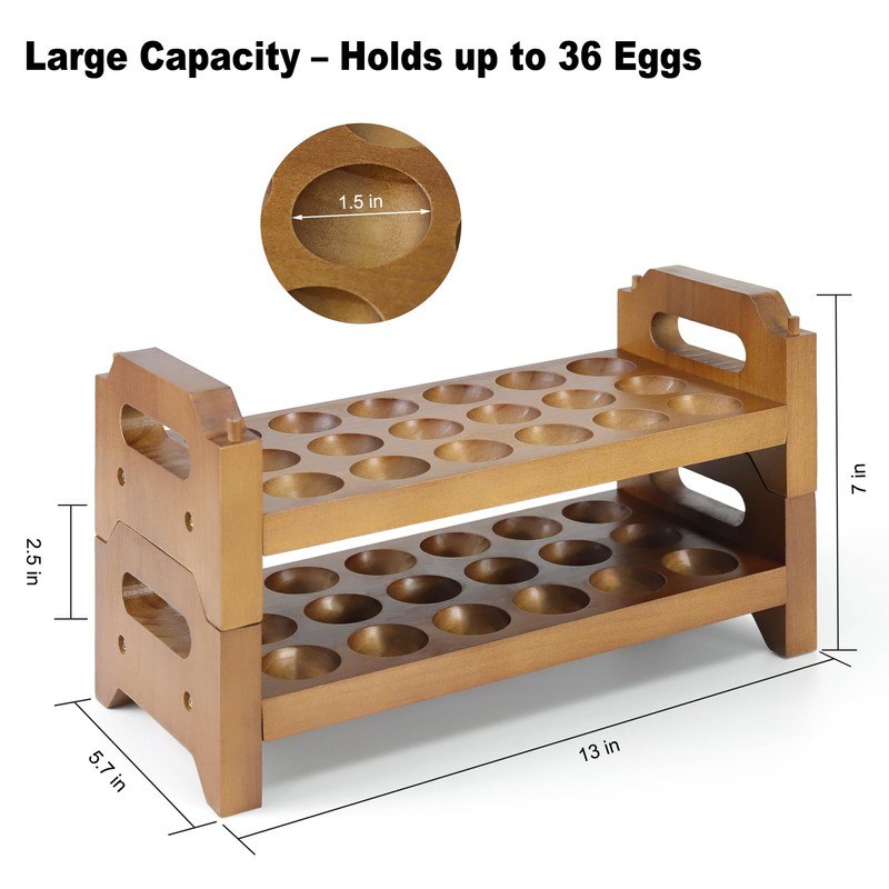 Uibyriy 2-Tier Wooden Egg Holder for 36 Eggs, Wooden Egg