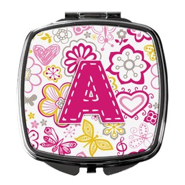 Caroline's Treasures Letter A Flowers and Butterflies Pink Compact Travel Mirrors, Multicolor