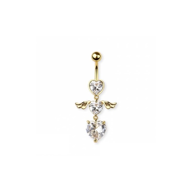 Pierced Owl 14GA 316L Stainless Steel Double CZ Crystal Heart