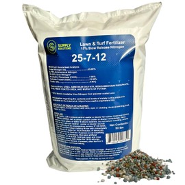 Supply Solutions 25-7-12 Lawn and Turf Fertilizer - 15% Slow Release Nitrogen Lawn Fertilizer for All Grass Types, Shrubs - Turf Builder Plant Food Covers 12,500 sq.ft (50lbs)