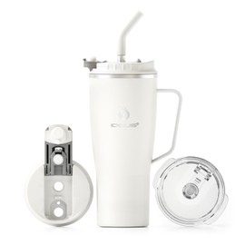 Ideus 32 oz Tumbler with Handle and Straw, Vacuum Insulated Stainless Steel Travel Mug, 100% Leakproof, Cup Holder Friendly, White