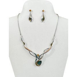 Fenni Jewelry Vintage Women's Costume Statement Necklace Earrings Jewelry Set for Prom Wedding Party (Green Heart)