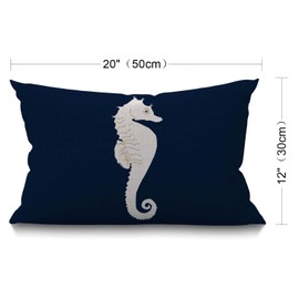 BGBDEIA White Sea Horse Lumbar Cushion Cover 30X50cm 12x20 Inch Decorative Bedroom Living Room Navy Blue Nautical Marine Coastal Ocean Theme Rectanglar Throw Pillow Cover for Bed Sofa Couch