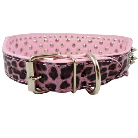 Collar de perro con tachuelas de cuero de leopardo de 17-20 pulgadas de ancho, 25 puas