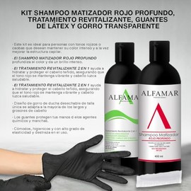 Kit Shampoo Matizador Rojo profundo y Tratamiento 2 en 1 Sin Sal ni Parabenos uso profesional, Intensifica rojos, caobas, Repara y Nutre Cabello Teñid