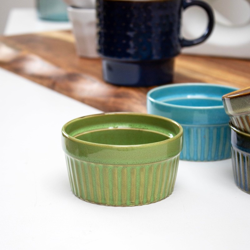 Reactive Glaze Ramekins Set Of 4 Colourful Mix Ribbed 200ml