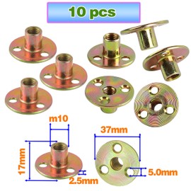 CDDCWZ 10 Piece T-Bradloch T-slot nut made of carbon steel M10 x 37 x 2.5 mm round base T-slot nut for furniture fittings (M10)