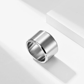 INRENG Men's Stainless Steel Ring 15mm Wide Plain Wedding Band Matte Brushed Finish Flat Top Beveled Edge Silver Size 7