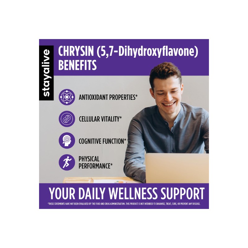 STAY ALIVE Chrysin Supplement 500mg & Passion Flower Extract Powder,