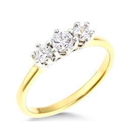 Old English Jewellers 9ct Yellow Gold on Silver 0.50ct Three Stone Engagement Ring size J K L M N O P Q R S T U V (K)