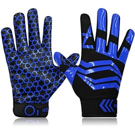 Football Receiver Gloves Men Adult Receiving Gloves Pro 3.0 in White Red Black Blue Small Large Medium X-Large (Adult-Blue, Small)